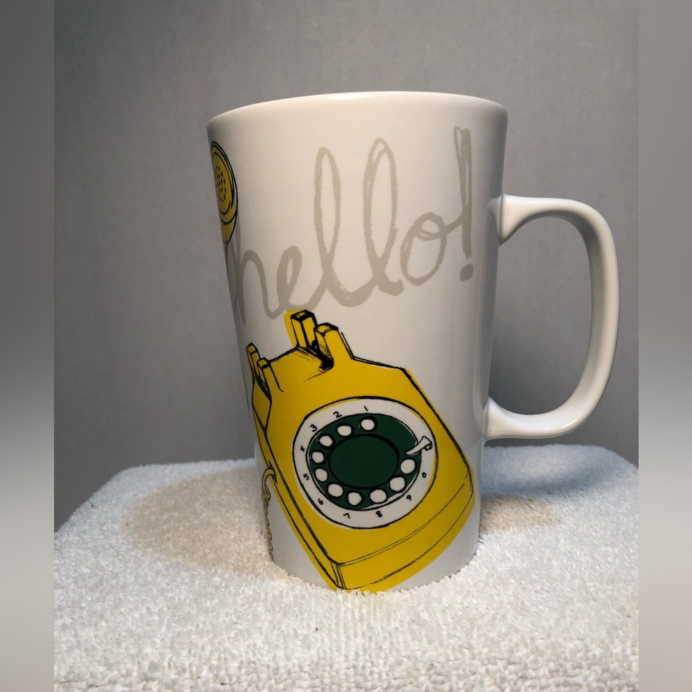 2015 STARBUCKS “Hello!” yellow telephone coffee mug, 16 oz
